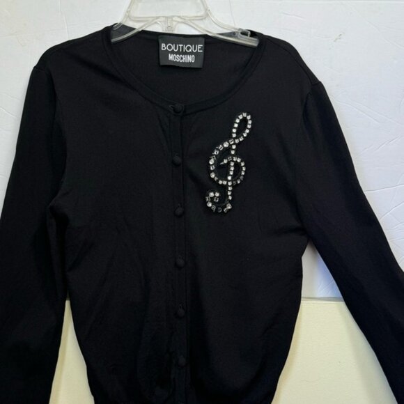 Moschino Boutique Crystal Music Cardigan Sweater Button Down Knit Soft Preppy 8 - Picture 8 of 16